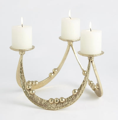 Beaded Triple Curve Candleholder in Brass (large)