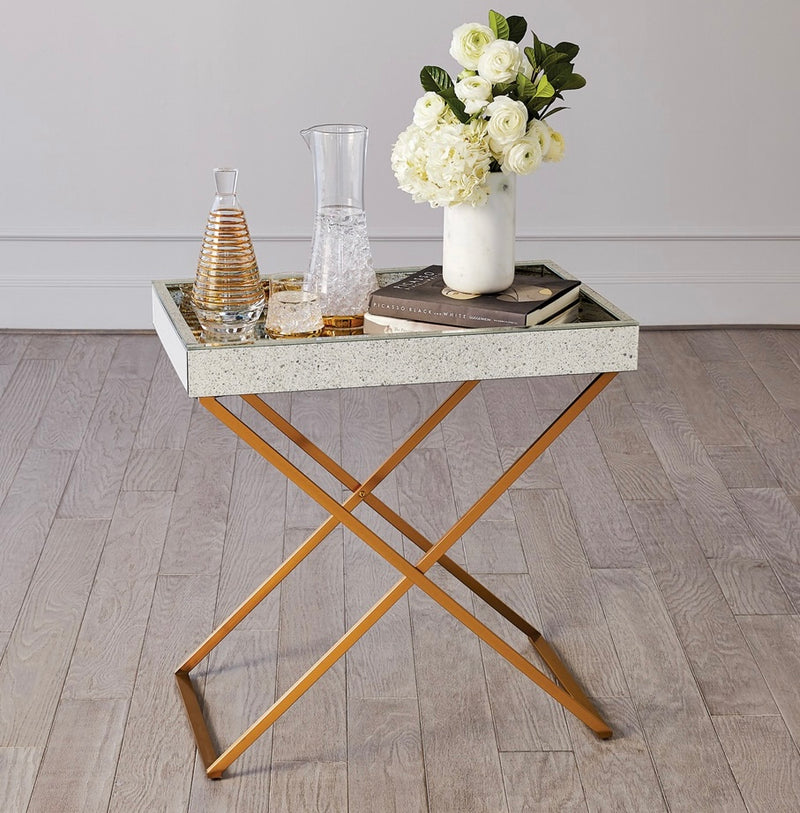 Antique Mirror in Brass Folding Tray Table