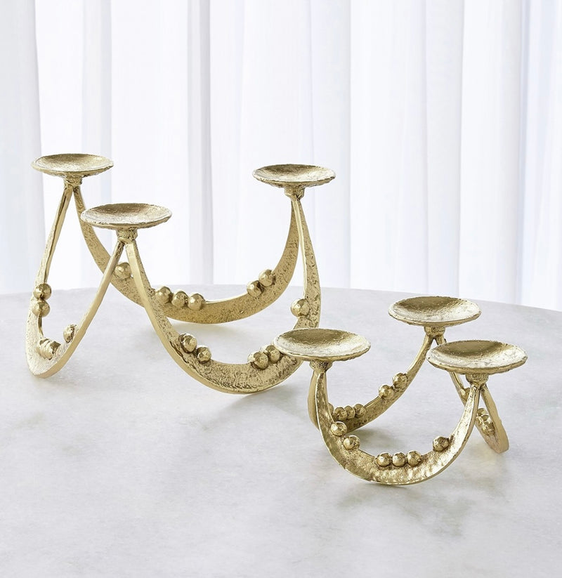 Beaded Curve Triple Candleholder in Brass (small)