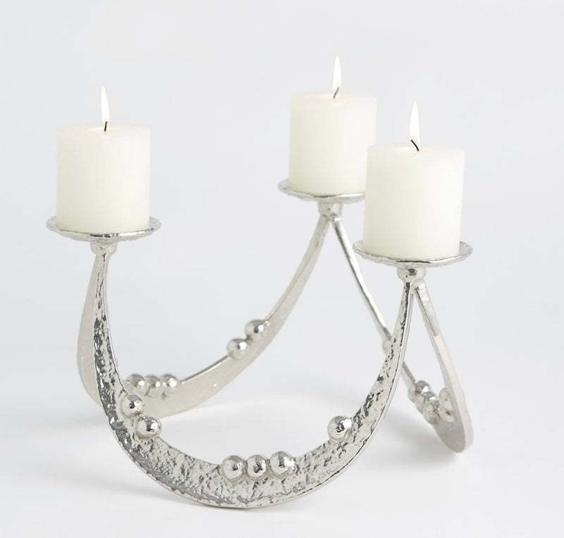 Beaded Curve Triple Candleholder in Nickel (large)