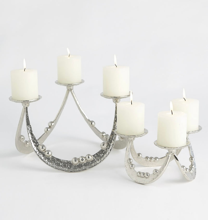 Beaded Curve Triple Candleholder in Nickel (small)