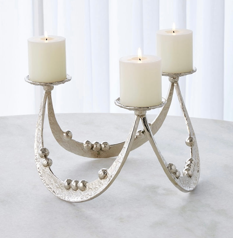 Beaded Curve Triple Candleholder in Nickel (large)