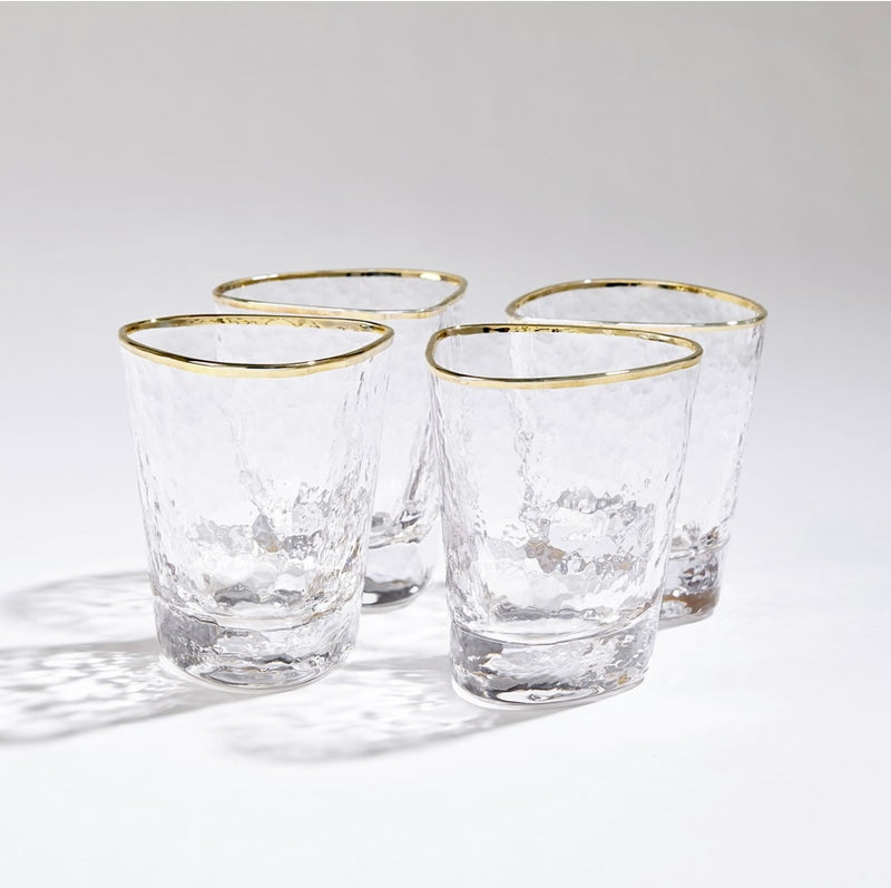 Hammered Water Glasses-Clear with 24k Gold Rim (Set of 4)