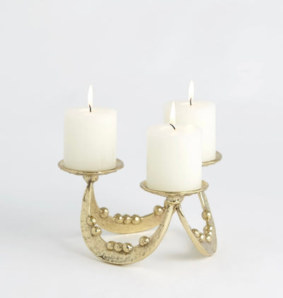 Beaded Curve Triple Candleholder in Brass (small)