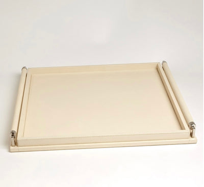 Wrapped Handle Tray-Ivory Leather (large)