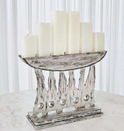 Brutalist Candelabra in Silver Leaf