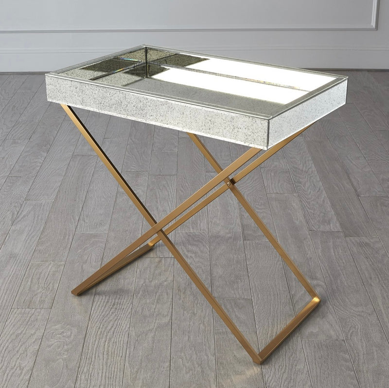 Antique Mirror in Brass Folding Tray Table