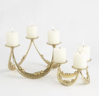 Beaded Curve Triple Candleholder in Brass (small)