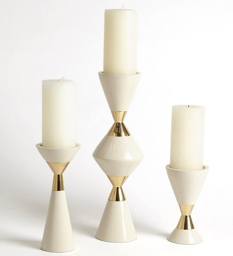 Hourglass Pillar Candleholders in Cream and Gold (set of 3)