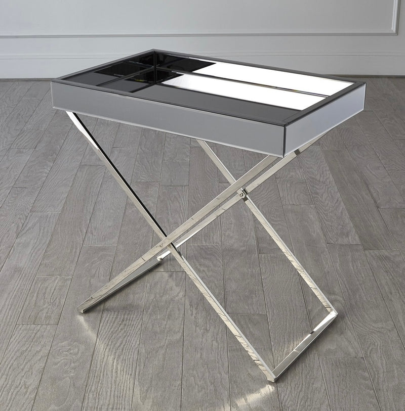 Graphite Mirror in Nickel Folding Table Tray