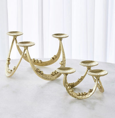 Beaded Triple Curve Candleholder in Brass (large)