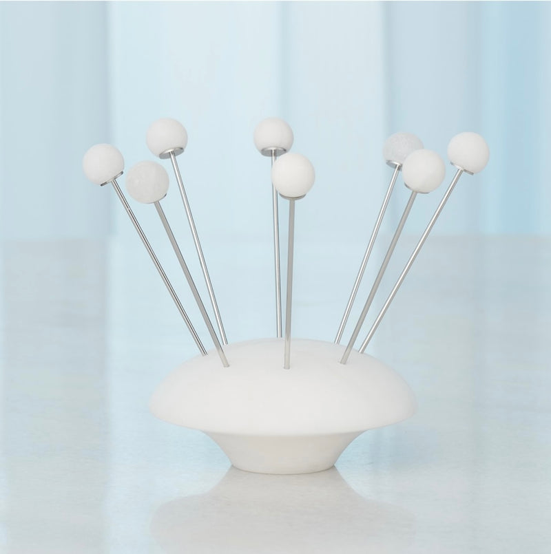 Alabaster Cocktail Picks with Base-White (Set of 8)