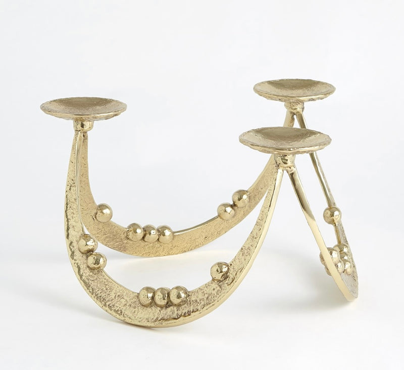 Beaded Triple Curve Candleholder in Brass (large)