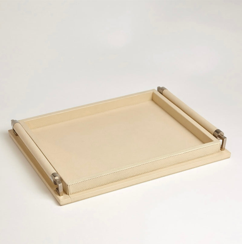 Wrapped Handle Tray-Ivory Leather (small)