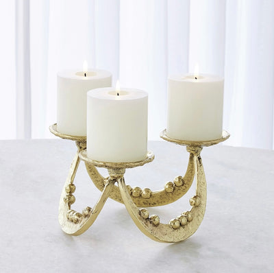 Beaded Curve Triple Candleholder in Brass (small)