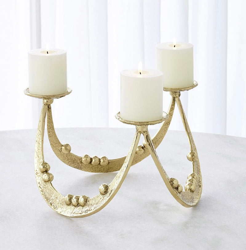 Beaded Triple Curve Candleholder in Brass (large)