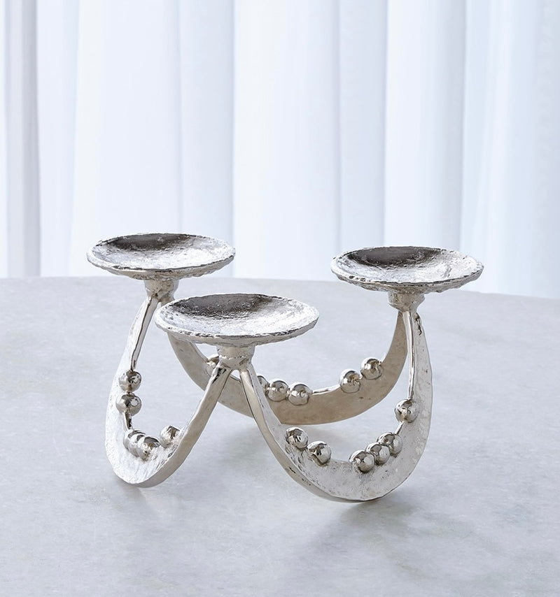 Beaded Curve Triple Candleholder in Nickel (small)