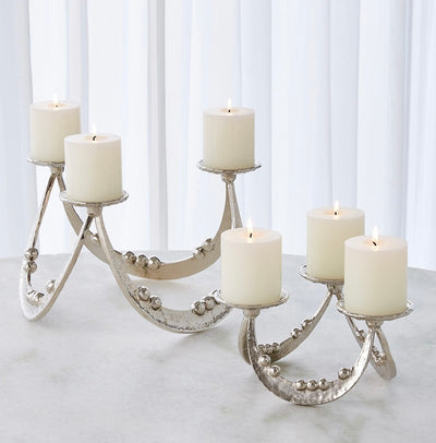 Beaded Curve Triple Candleholder in Nickel (small)