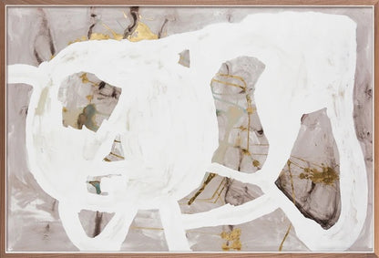 Abstract wall art with white brushstrokes and gold accents, luxury home decor piece
