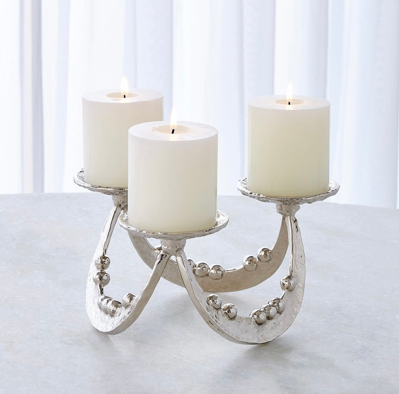 Beaded Curve Triple Candleholder in Nickel (small)